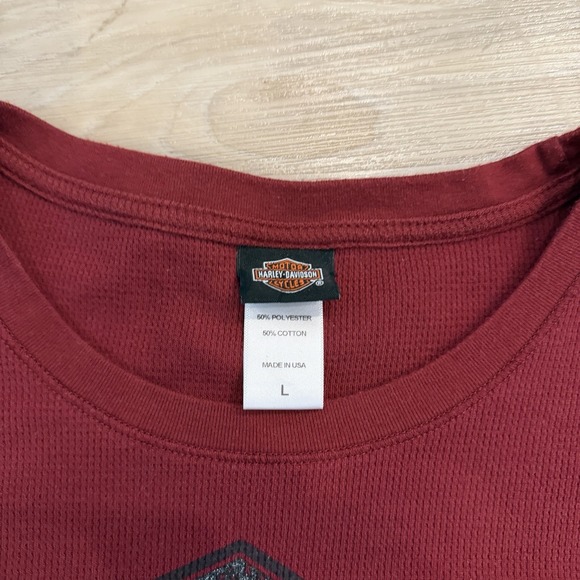 Harley-Davidson Women's Red Waffle Knit Thermal Long Sleeve Shirt - L - Picture 5 of 6